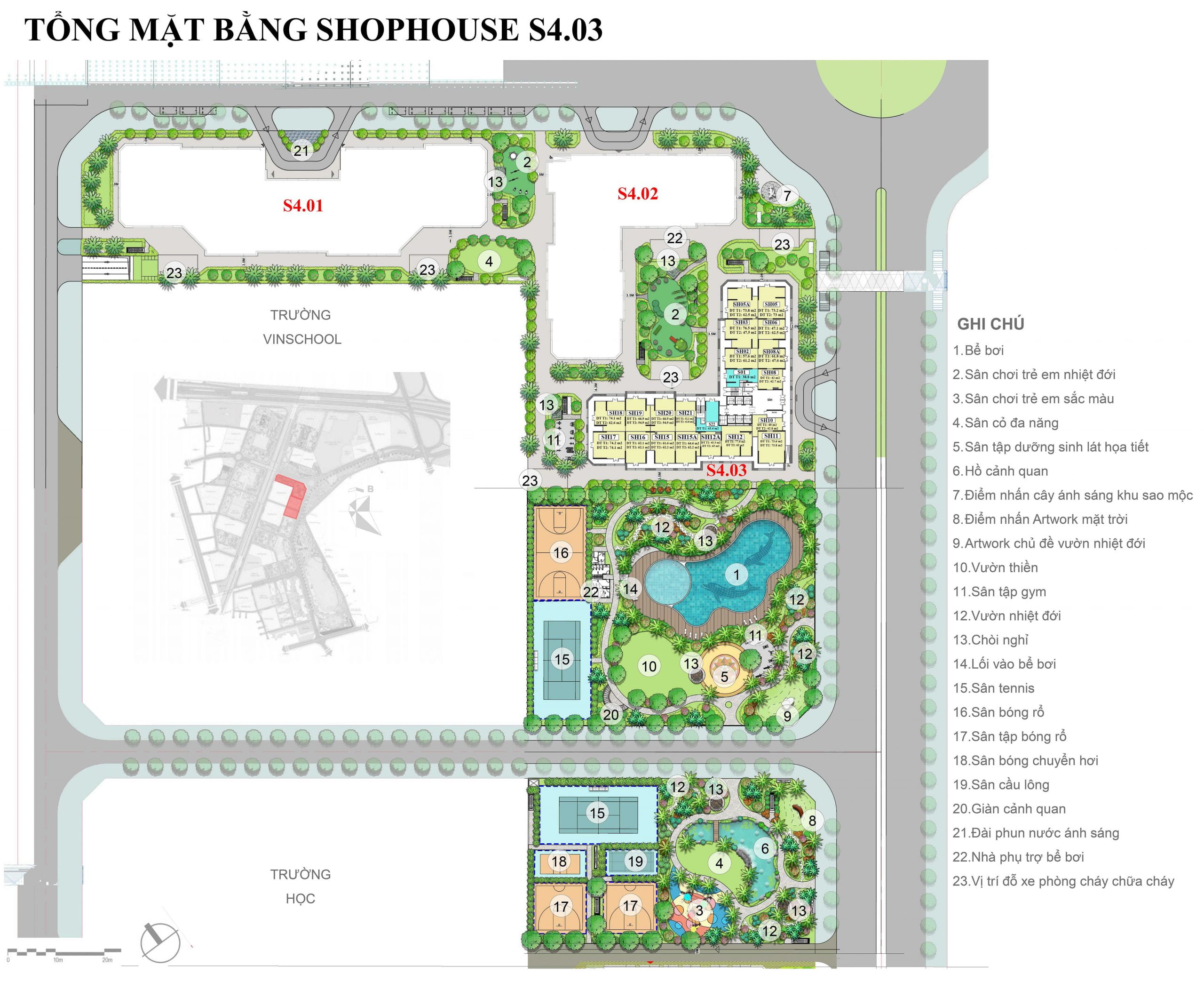 Mặt bằng Shophouse S4.01 S4.02 S4.03 Vinhomes Smart City