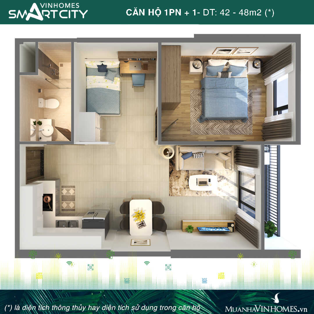 Căn hộ 1PN+1 Vinhomes Smart City