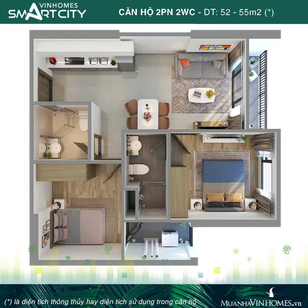 Căn hộ 2PN 2WC Vinhomes Smart City
