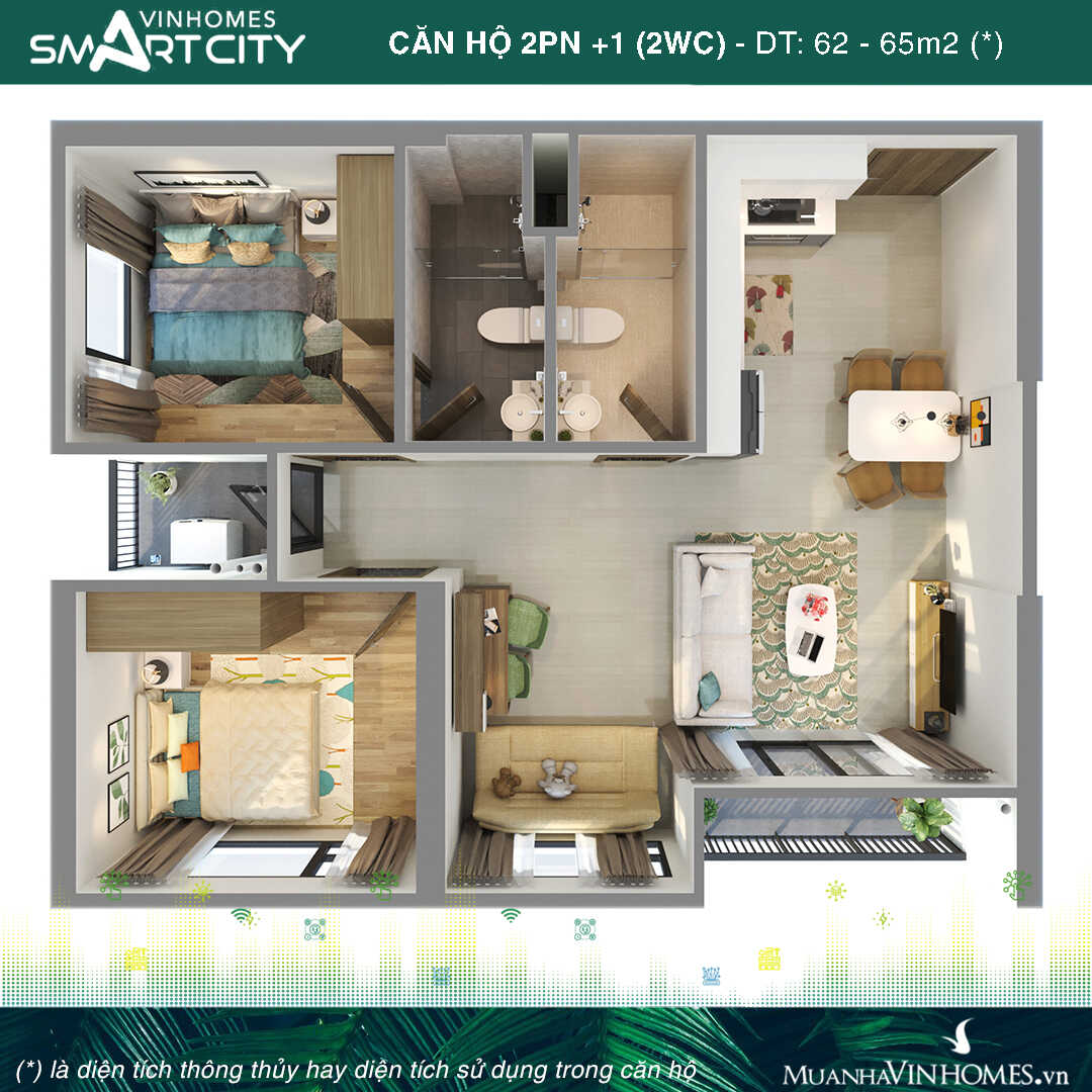 Căn hộ 2PN+1 2WC Vinhomes Smart City