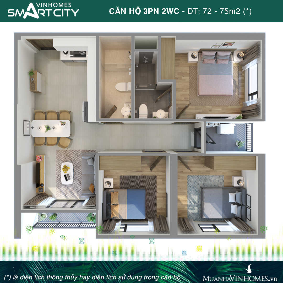 Căn hộ 3PN 2WC Vinhomes Smart City