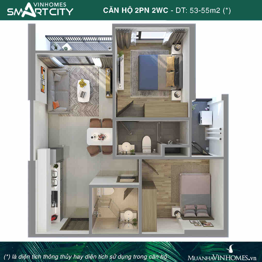 Căn hộ 2PN 2WC 55m2